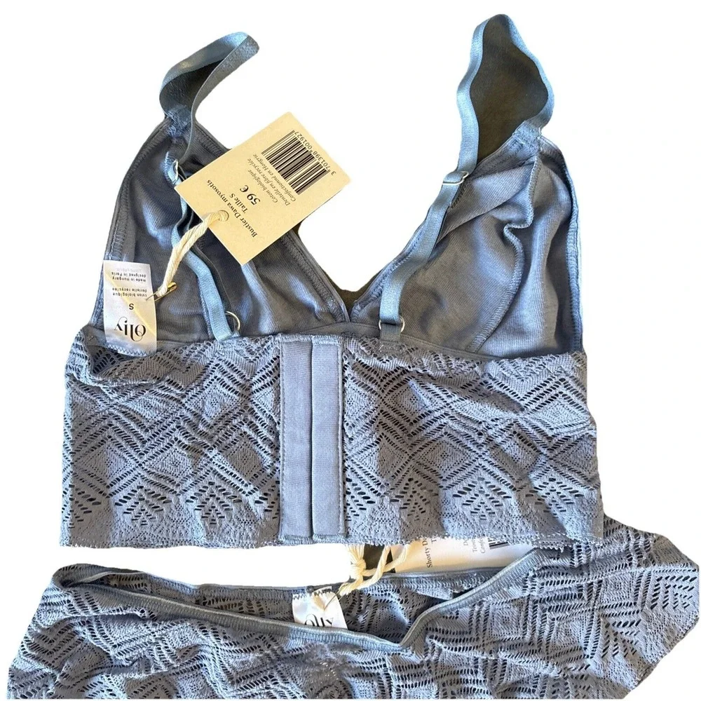 Olly Lingerie Bra Set Dawa Brazilian Shorty Shorts Bustier‎ Blue Size Small